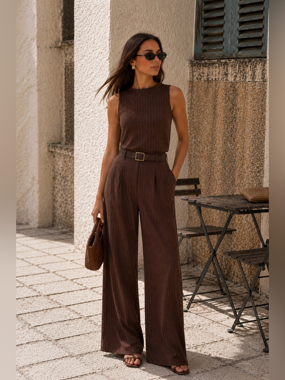 NWT Commense Pinstripe Top & Pants Set 🤎 Size XS